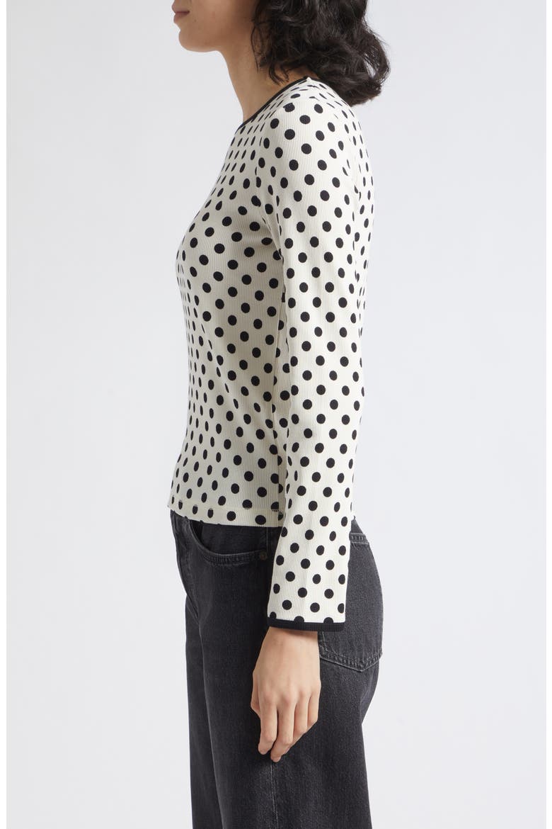 Lipua Palo Kioski Polka Dot Rib Knit Top, Alternate, color, OFF WHITE BLACK
