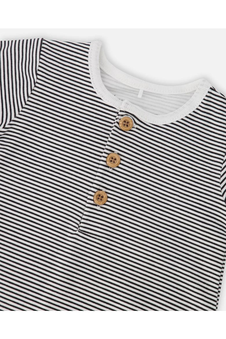 Cotton Jersey Stripes Short Sleeves Romper, Alternate, color, Black & Off White Stripes