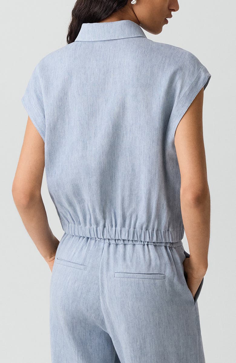 Theory Dolman Sleeve Crop Linen Blend Chambray Button-Up Shirt, Alternate, color, Sky Blue