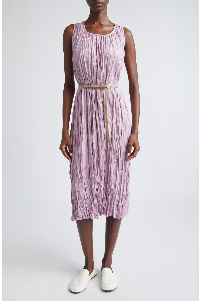 Plissé Sleeveless Belted Midi Dress, Main, color, LAVENDER TINT MELANGE