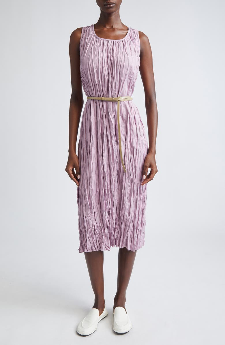 Lafayette 148 New York Plissé Sleeveless Belted Midi Dress, Main, color, Lavender Tint Melange