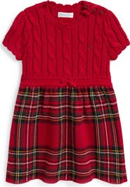 Ralph Lauren Cable Knit & Plaid Cotton Drop Waist Dress
