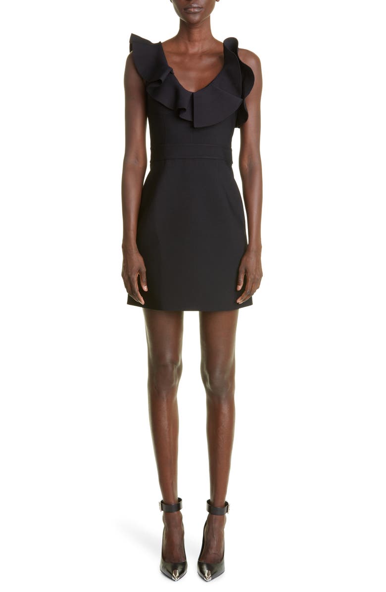 McQueen Asymmetric Ruffle Cap Sleeve Minidress, Main, color, 