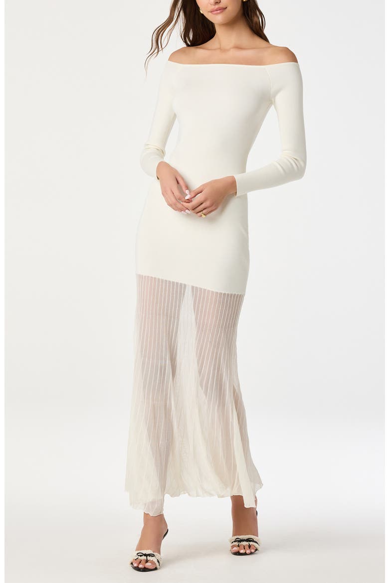 Long Sleeve Off the Shoulder Mixed Media Dress, Alternate, color, CREAM