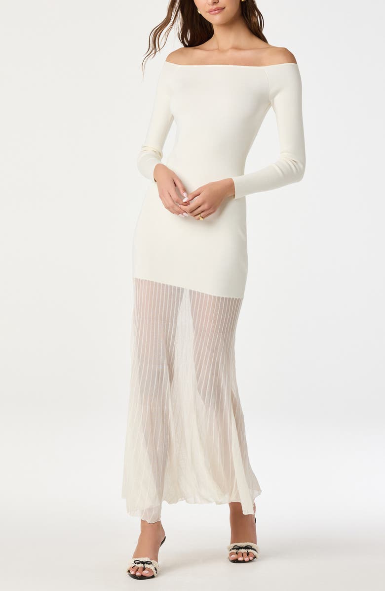 ASTR the Label Long Sleeve Off the Shoulder Mixed Media Dress, Alternate, color, Cream