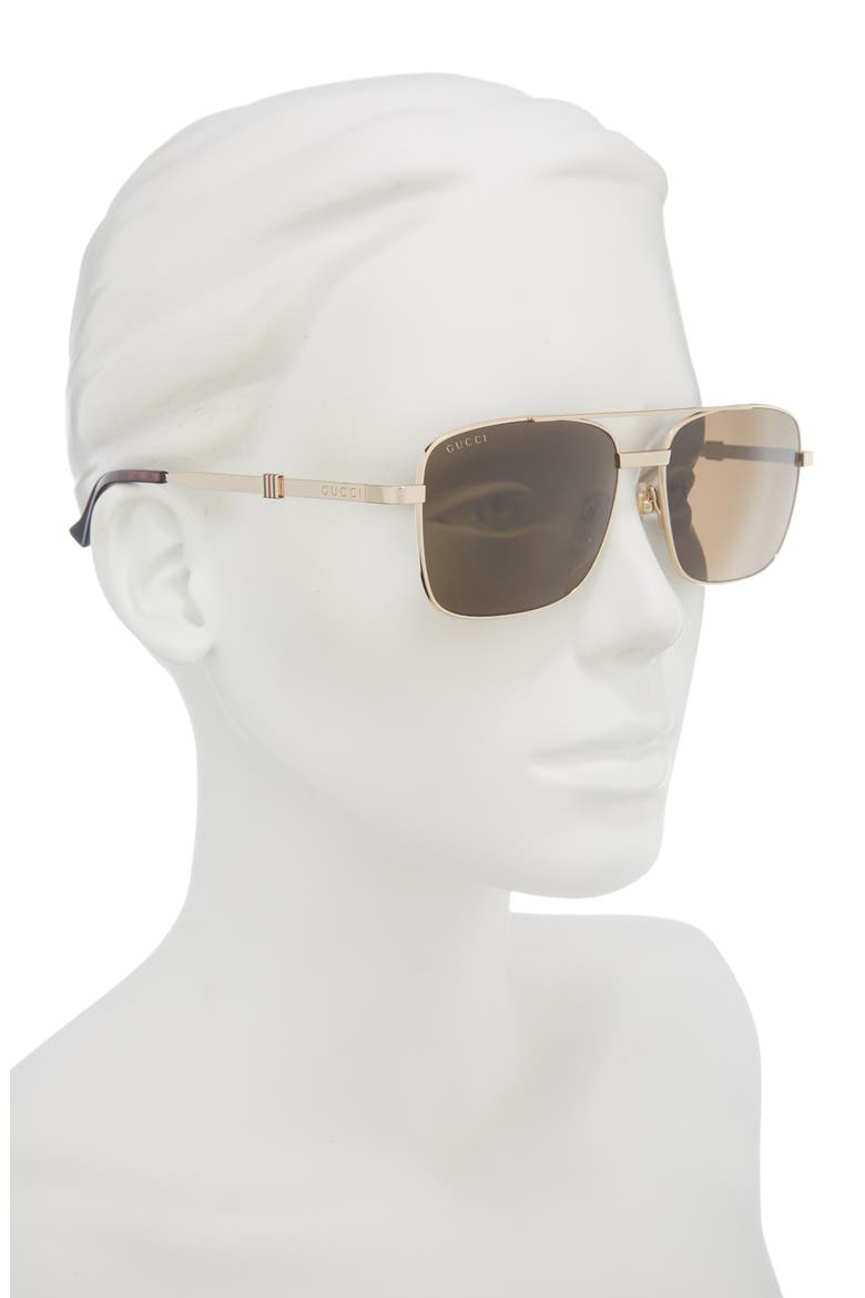 58mm Square Metal Frame Sunglasses, Alternate, color, GOLD GOLD BROWN