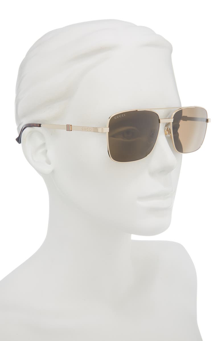 Gucci 58mm Square Metal Frame Sunglasses, Alternate, color, Gold Gold Brown
