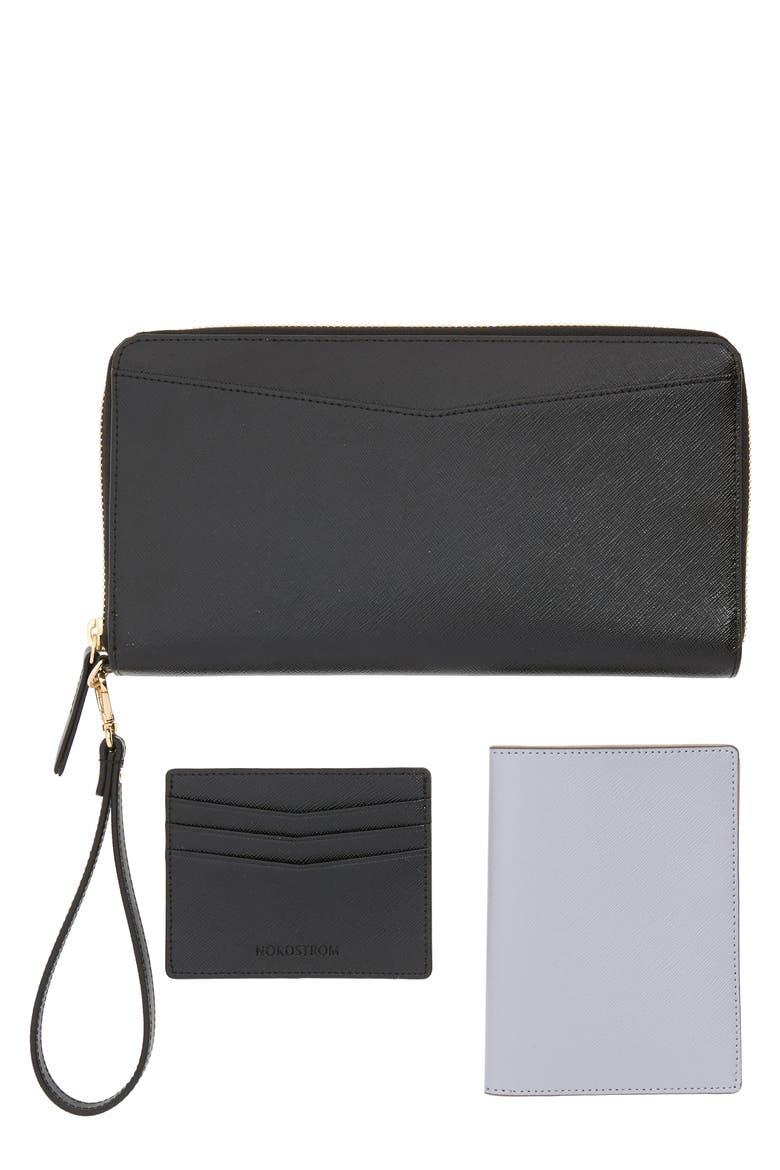 Leather Travel Organizer, Main, color, BLACK