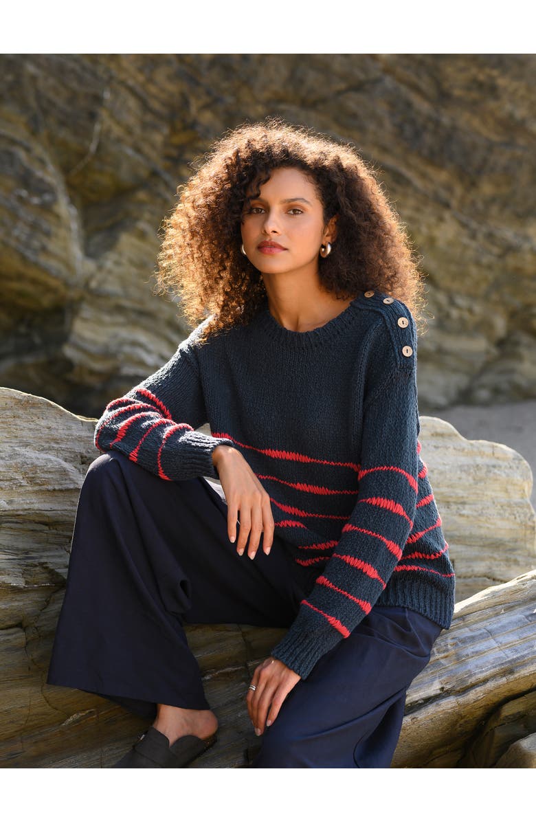 Celtic & Co. Drop Stitch Breton Sweater, Alternate, color, Navy / Red