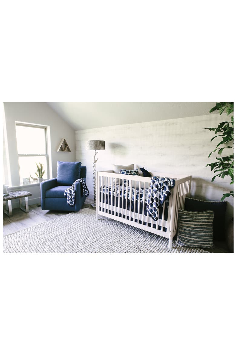 Print Band Crib Skirt, Alternate, color, INDIGO