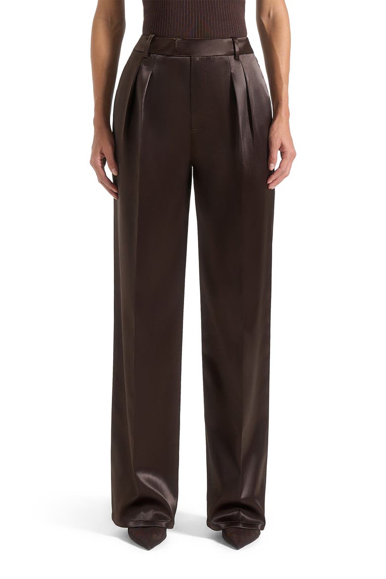 Julie Satin Tailored Twin Pleat Trousers, Main, color, Brown