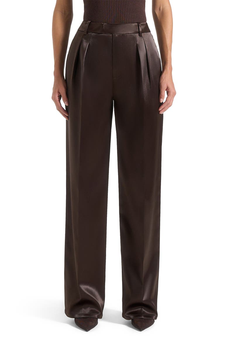Manière De Voir Julie Satin Tailored Twin Pleat Trousers, Main, color, Brown