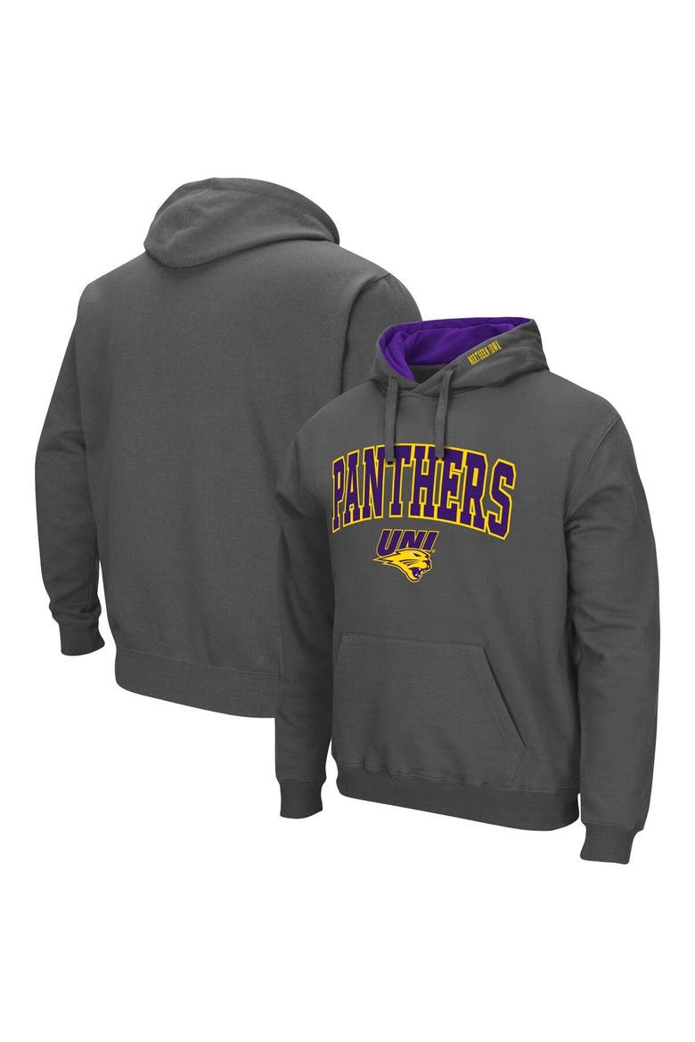 Men's Colosseum Charcoal Northern Iowa Panthers Arch and Logo Pullover Hoodie, Main, color, Charcoal