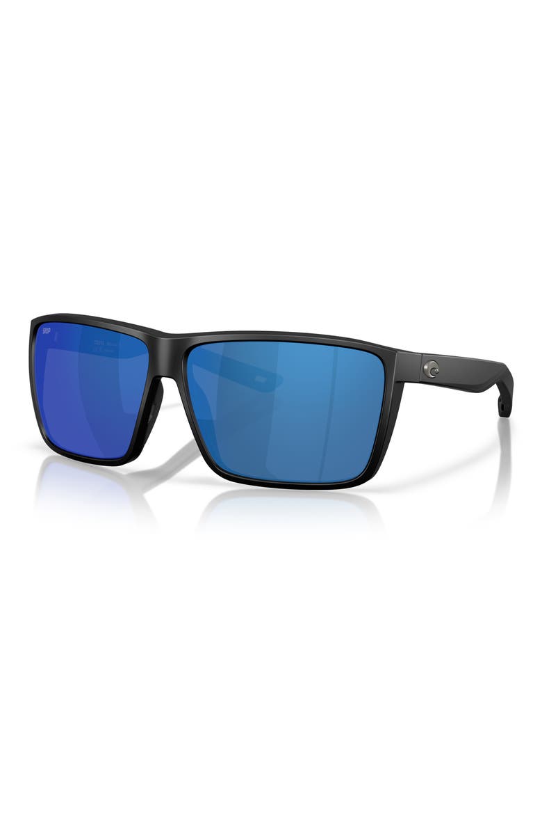 Rincon II 64mm Mirrored Polarized Oversize Rectangular Sunglasses, Alternate, color, MATTE BLACK/ BLUE MIRROR 580P