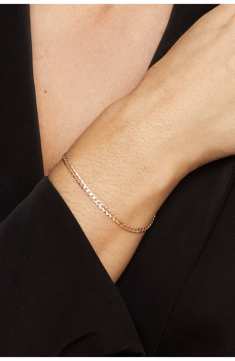 Oradina 14K Gold Carmine Curb Petite Bracelet, Alternate, color, Yellow Gold