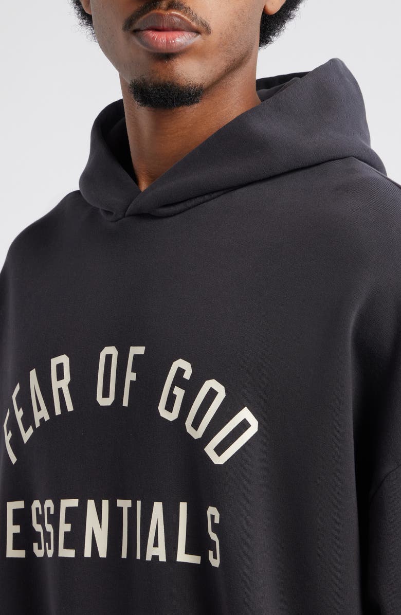 Fear of God Essentials '90s Fit Cotton Logo Hoodie, Alternate, color, Vintage Black