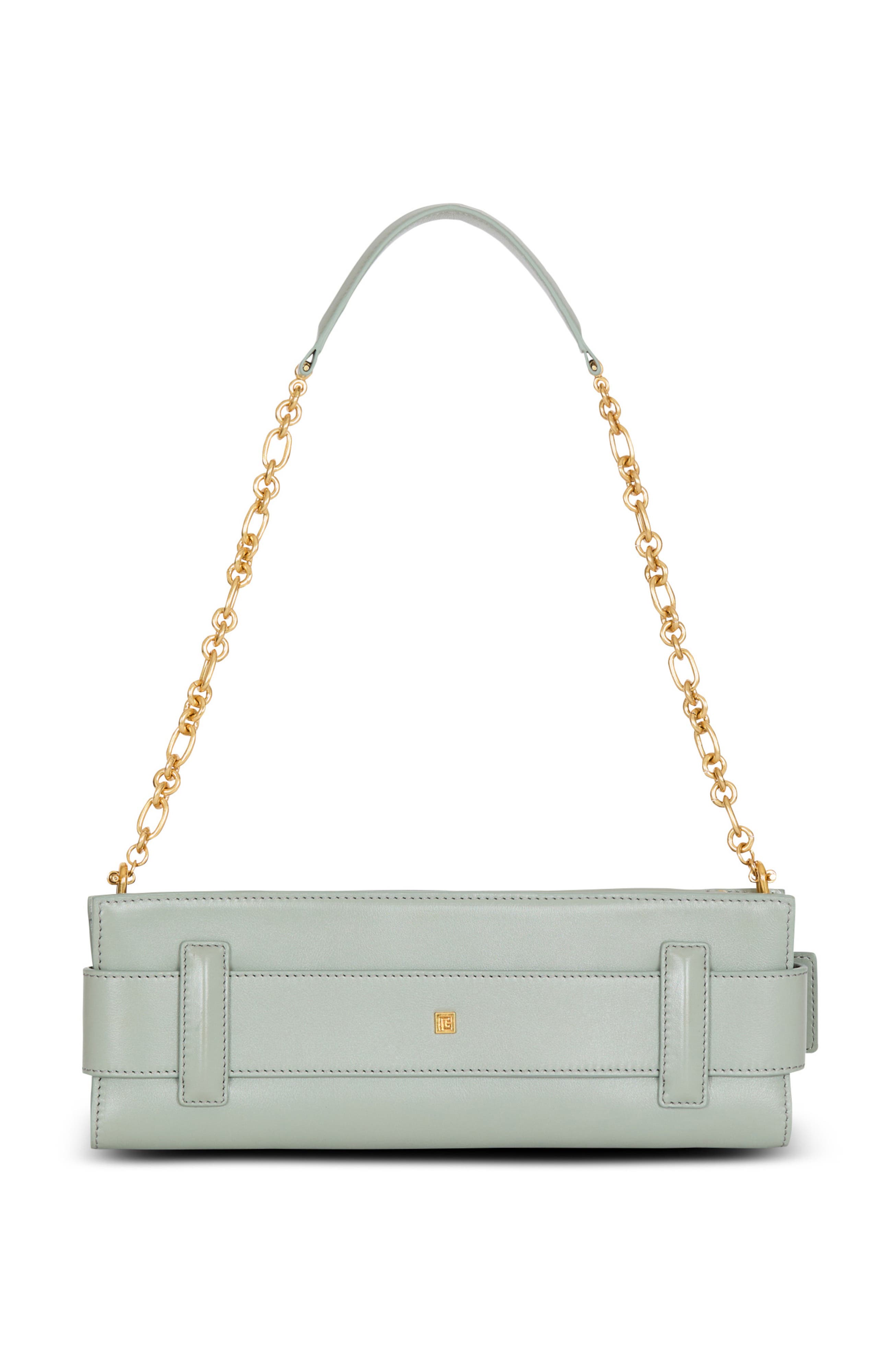 Balmain Anthem calfskin leather clutch, Alternate, color, Green