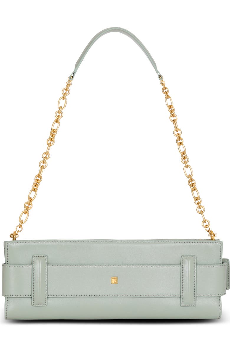 Balmain Anthem calfskin leather clutch, Alternate, color, Green