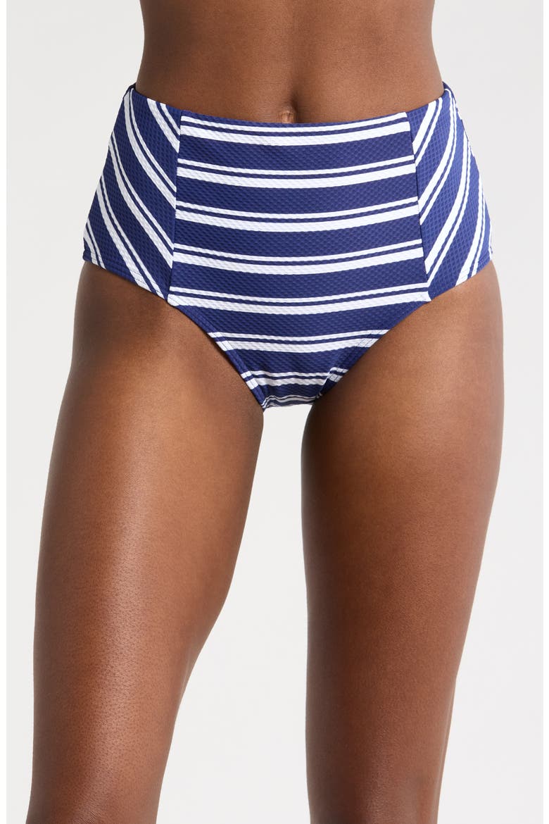 Biarritz Panelled High Waist Bikini Bottoms, Main, color, FRENCH NAVY