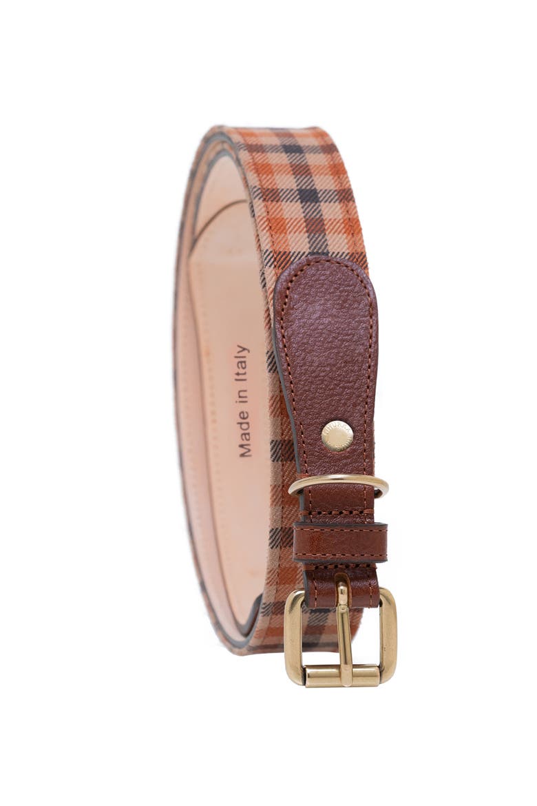 Classic check twill genuine leather trim belt, Alternate, color, Chestnut