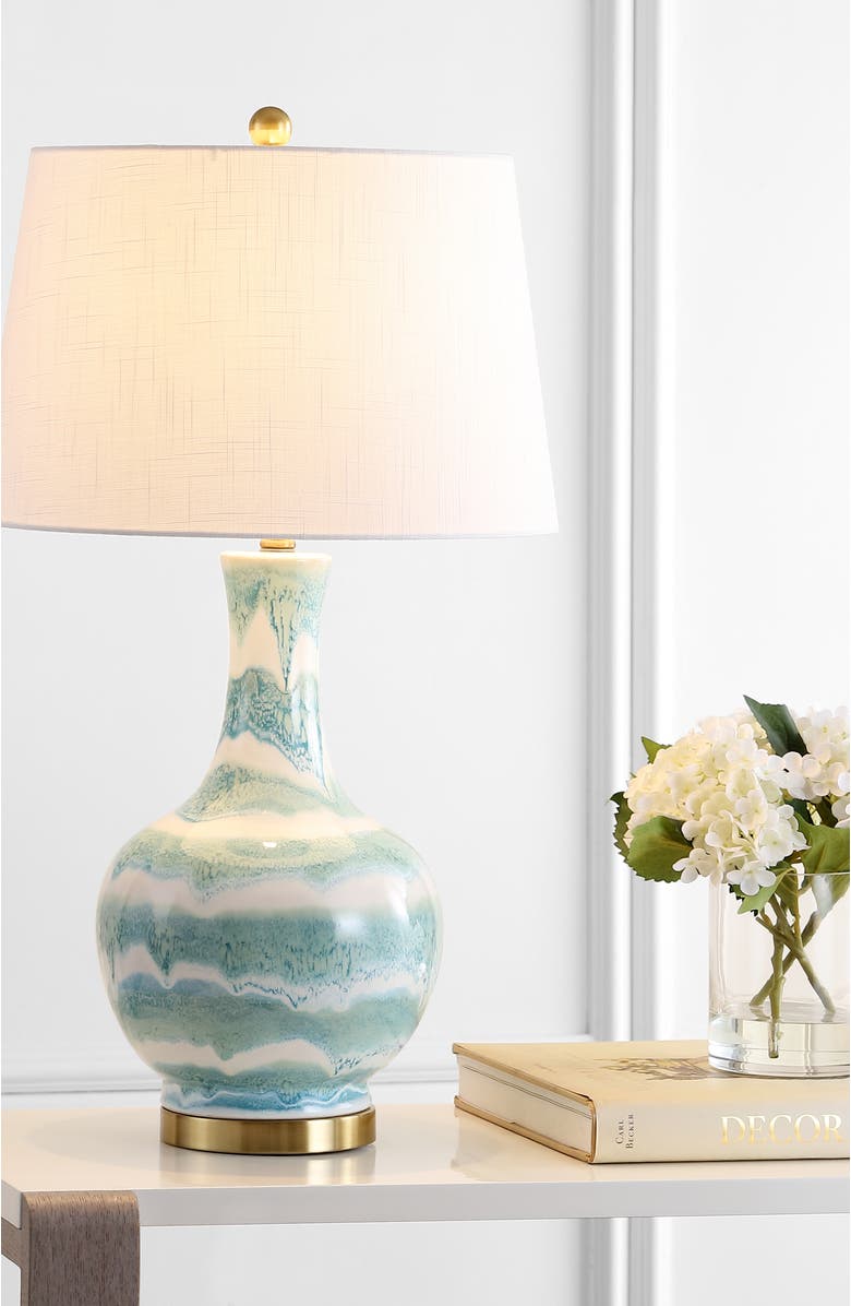 JONATHAN Y Tucker 30.5" Ceramic/Metal LED Table Lamp, Alternate, color, Green/White