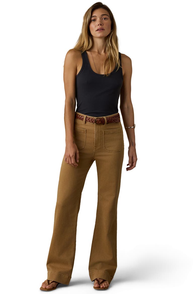 Patch Pocket High Waist Wide Leg Stretch Terry Pants, Alternate, color, ELK BROWN
