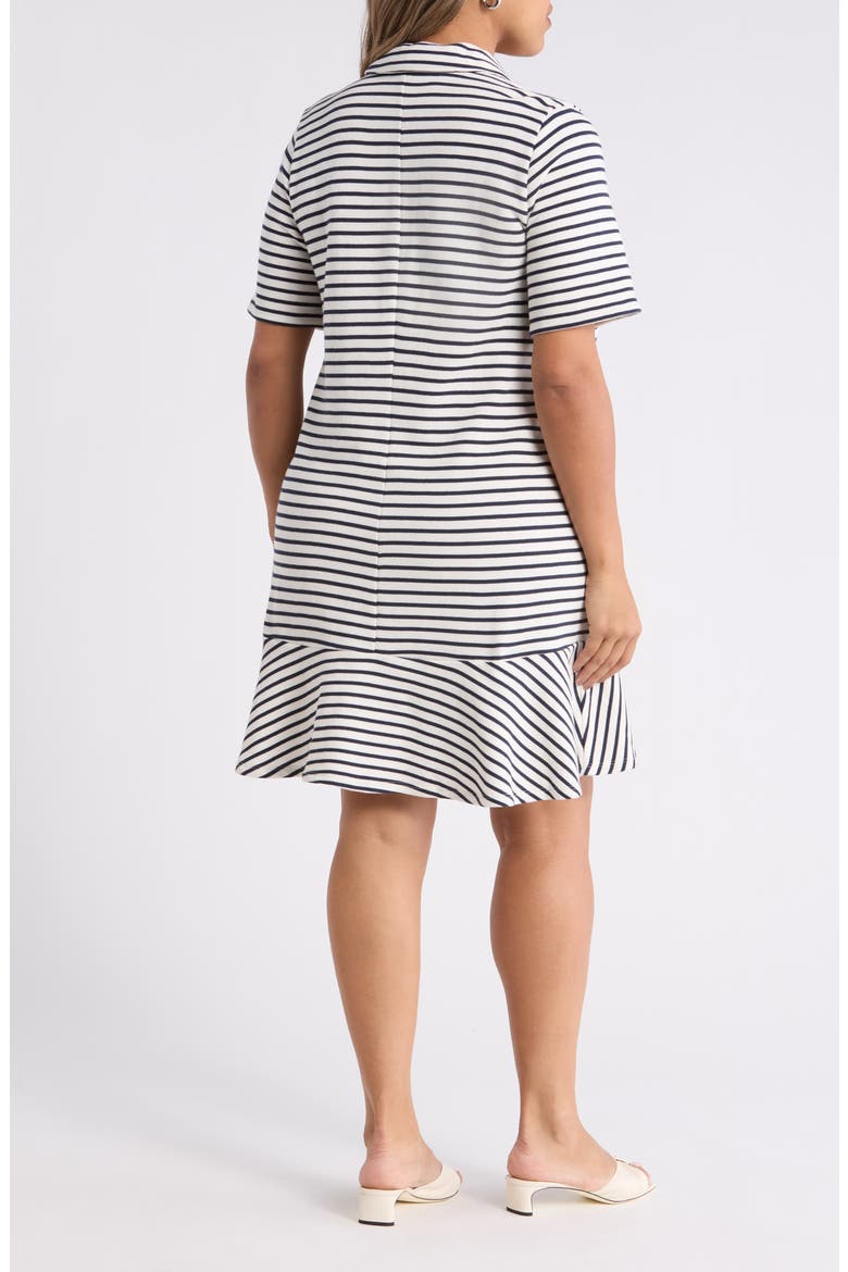 Henley Short Sleeve Polo Dress, Alternate, color, IVORY- NAVY STRIPE