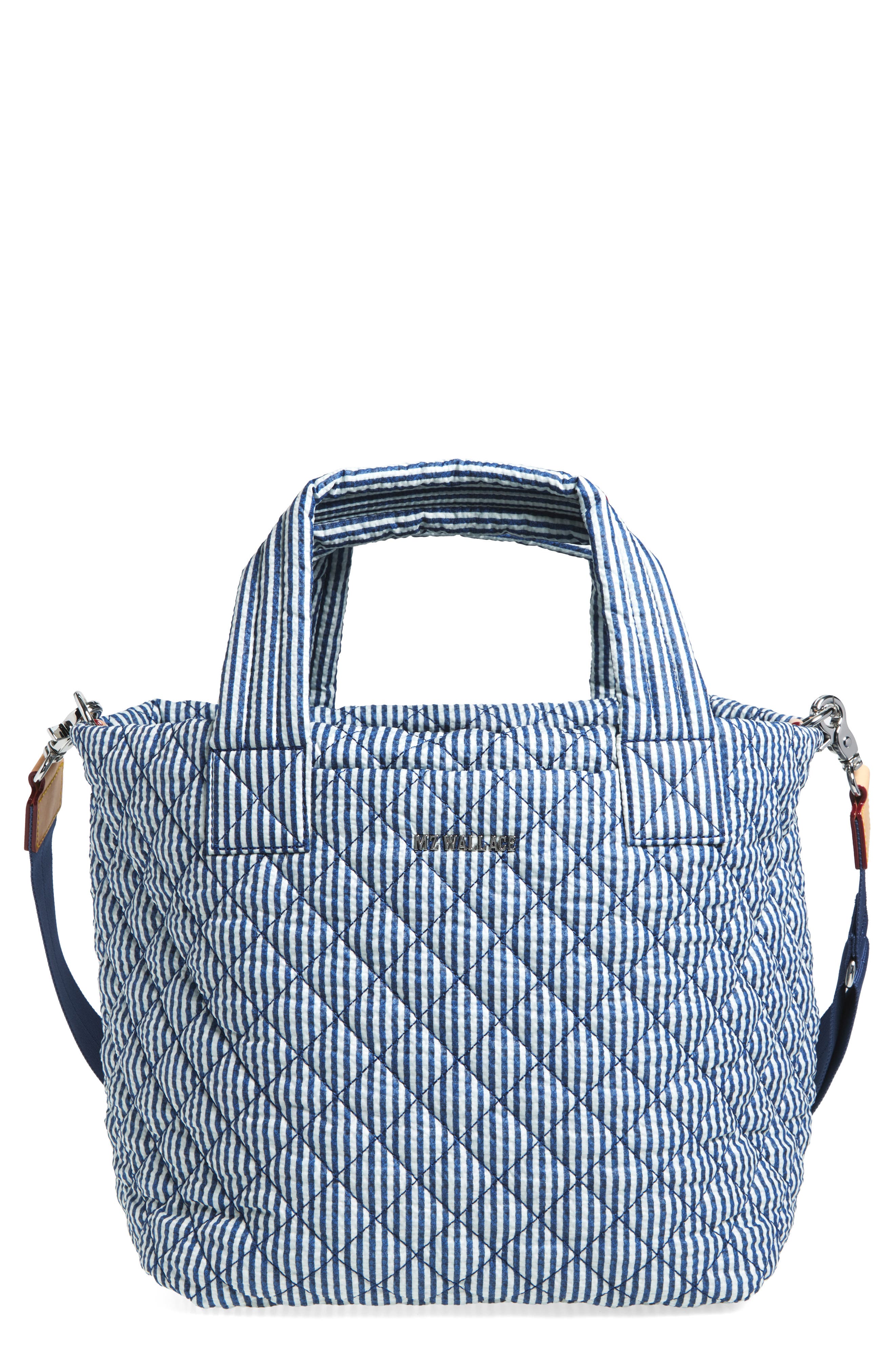 MZ Wallace Small Metro Deluxe Quilted Seersucker Tote, Main, color, Seersucker