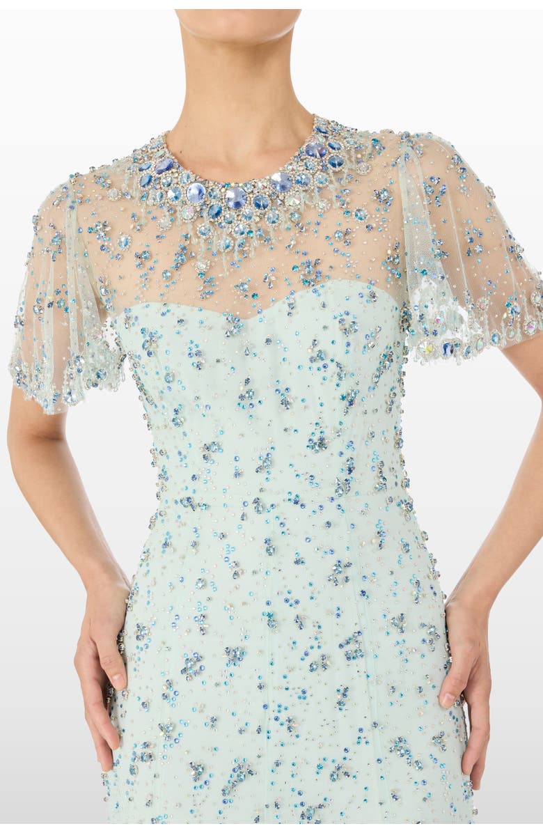 Jenny Packham Ambiance Beaded Maxi Dress, Alternate, color, Alice Blue