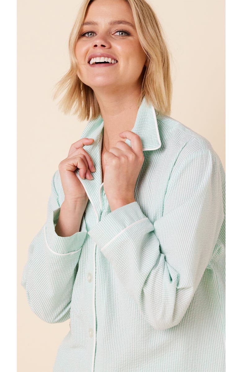 The Cat's Pajamas Cotton Seersucker Pajama Set, Alternate, color, Mint Stripe