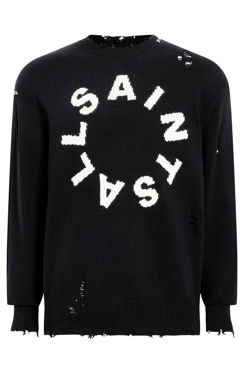 AllSaints Diago Distressed Cotton Crewneck Sweater, Alternate, color, 