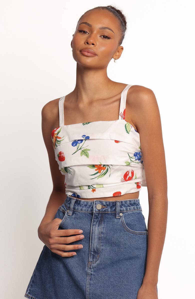 Petal & Pup Geneva Fruit Print Bow Accent Cotton Camisole, Alternate, color, Off White Red