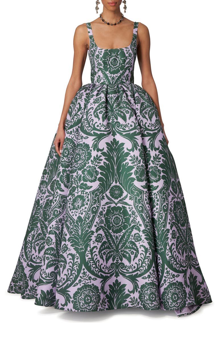 Carolina Herrera Floral Tapestry Silk Gown, Main, color, 