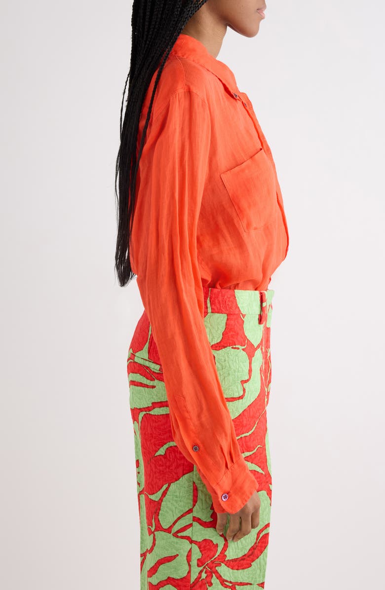 Dries Van Noten Cheers Ramie Mousseline Button-Down Shirt, Alternate, color, Red