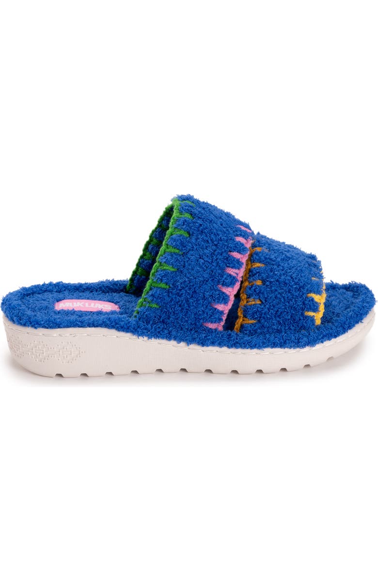 MUK LUKS Cloud Ribbed Terry Double Strap Slide Slipper, Alternate, color, Blue
