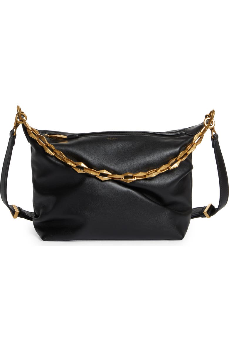 Jimmy Choo Small Diamond Leather Hobo Bag, Main, color,