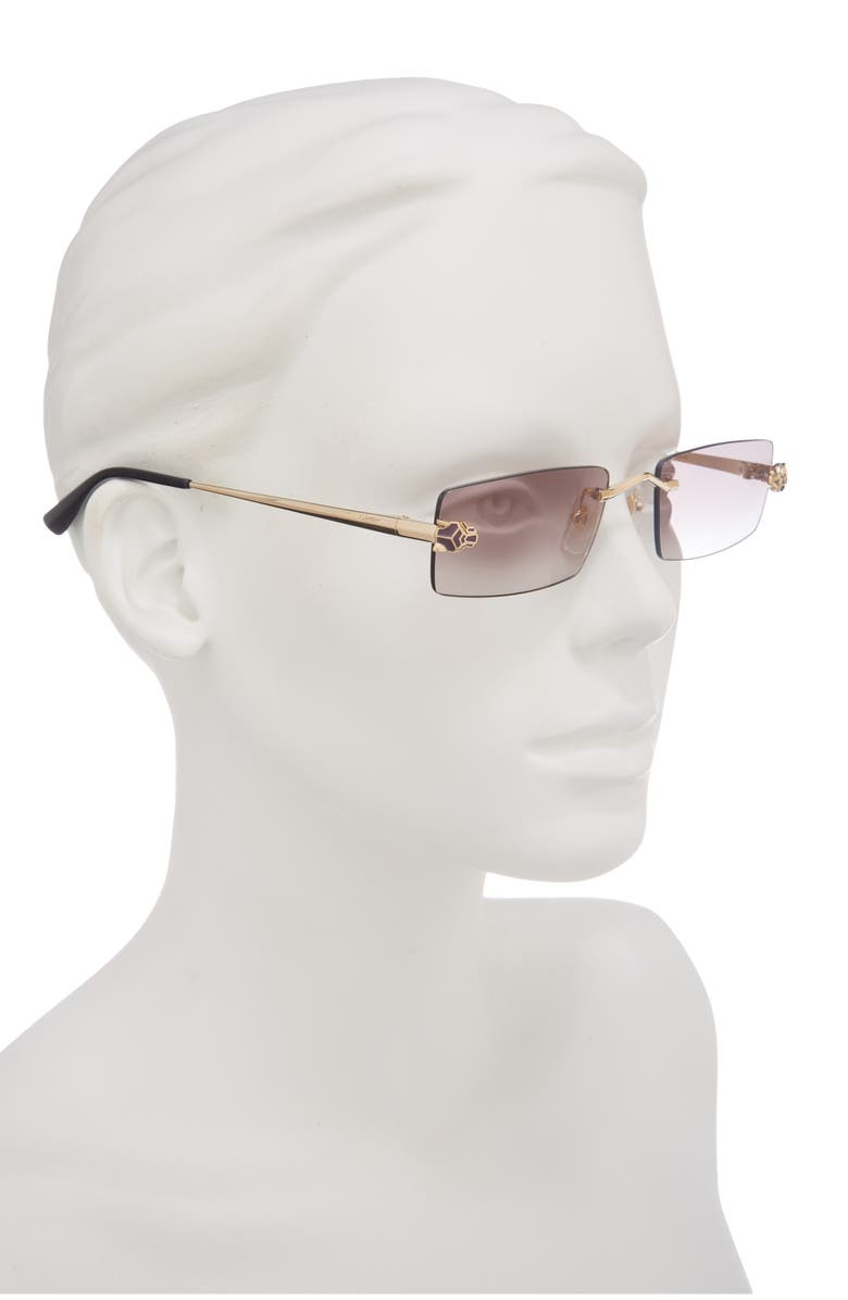 Cartier 55mm Rimless Rectangular Sunglasses, Alternate, color, Gold