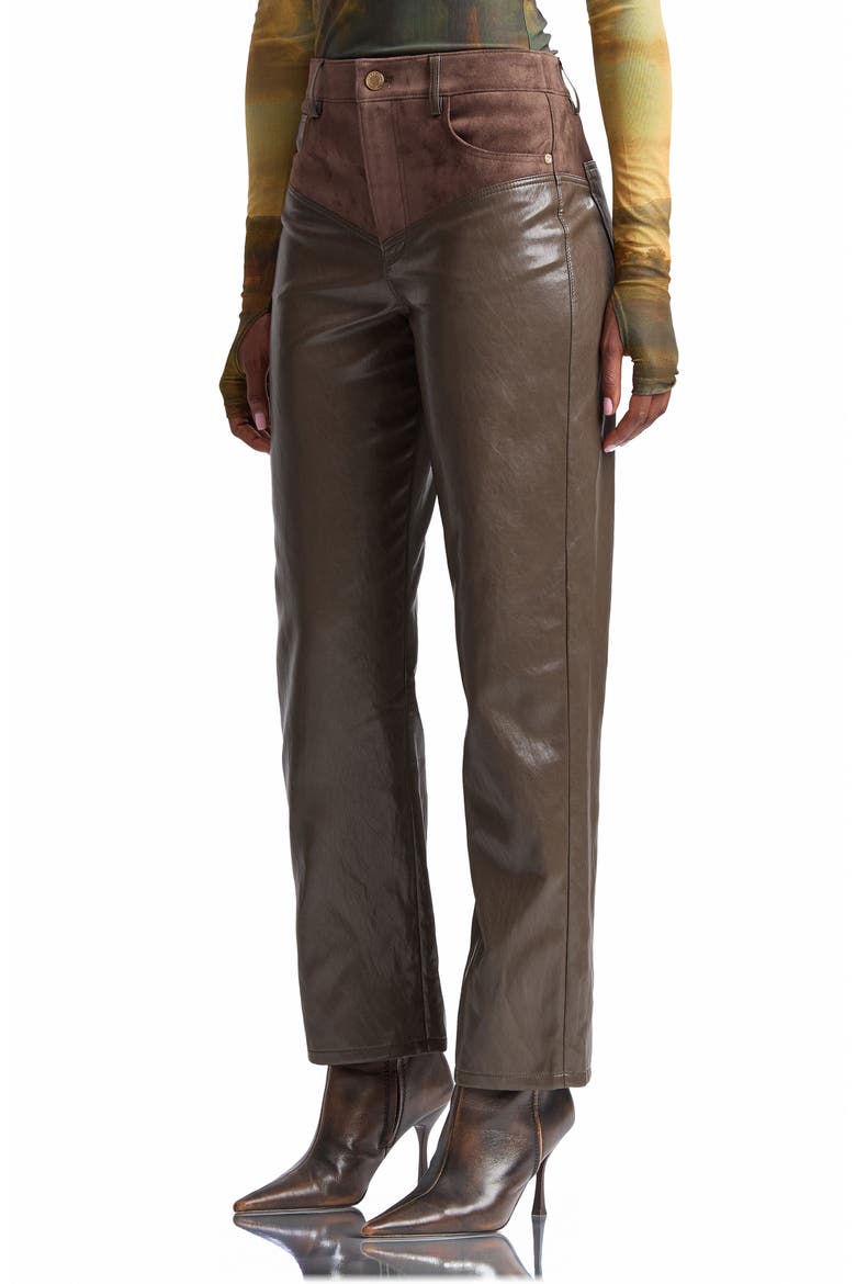 High Waist Yoke Slim Faux Leather Pants, Alternate, color, OLIVE
