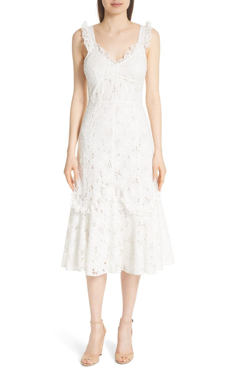 Rebecca Taylor Adriana Eyelet Midi Dress, Main, color, 