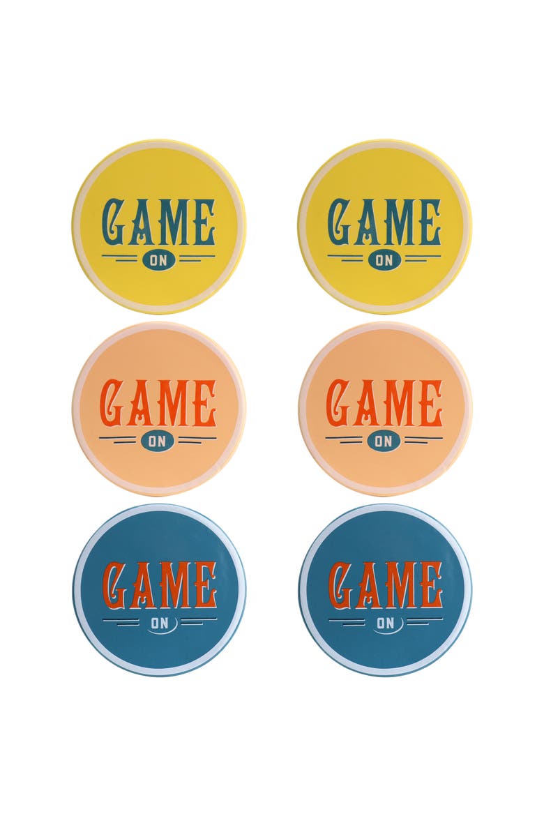 Game On 6 Piece Stoneware Coaster Set in Assorted, Main, color, Blue