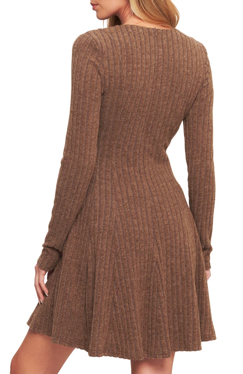 FLYING TOMATO Long Sleeve Rib Minidress, Alternate, color, Brown