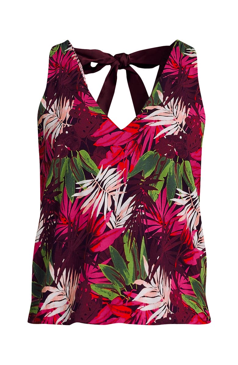 Lands' End Lightweight Jersey Blouson Vneck Tank, Alternate, color, Hot Pink Tropical Palm