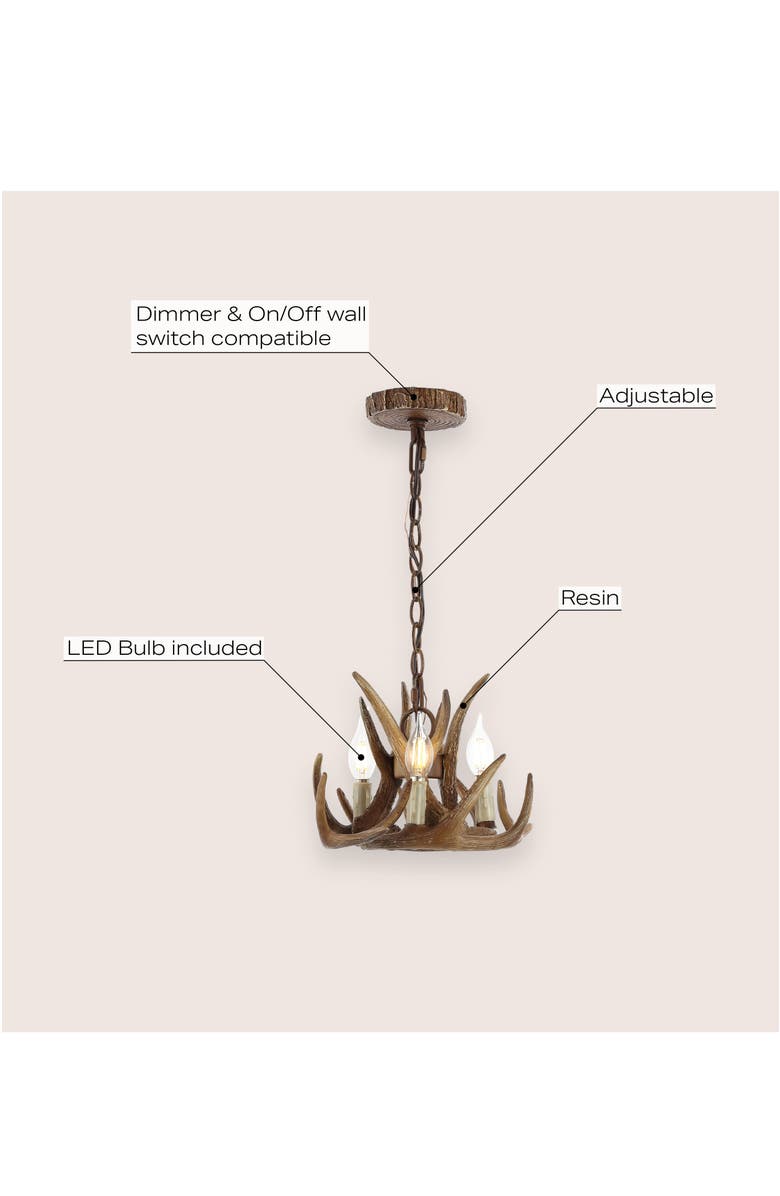JONATHAN Y Nelle Adjustable Resin Antler 3-Light LED Chandelier, Alternate, color, Brown