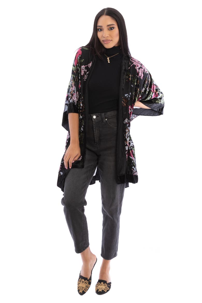 Ione Velvet Burnout Ruana, Alternate, color, BLACK