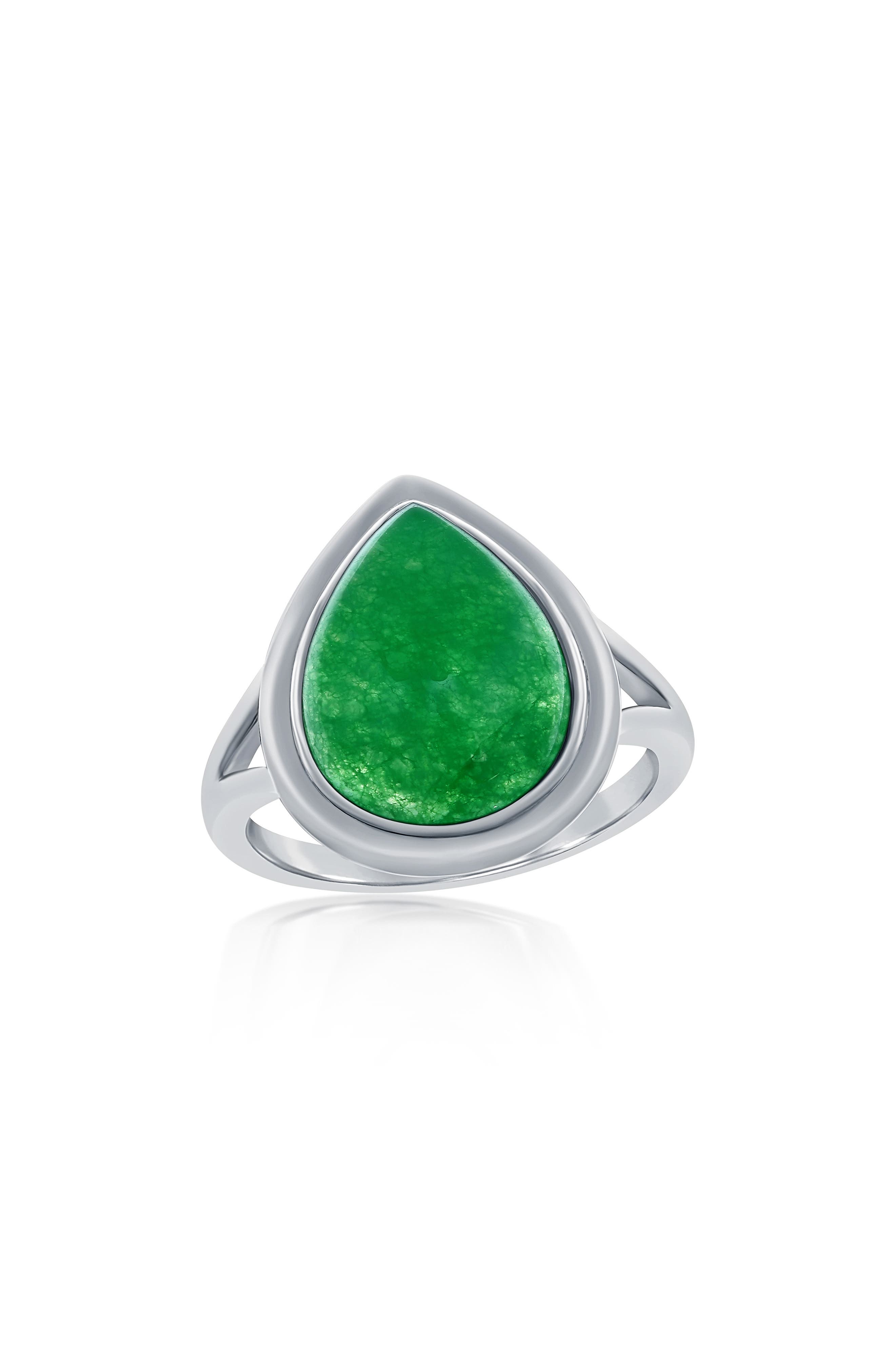 SIMONA Sterling Silver Pear-Shaped Jade Ring