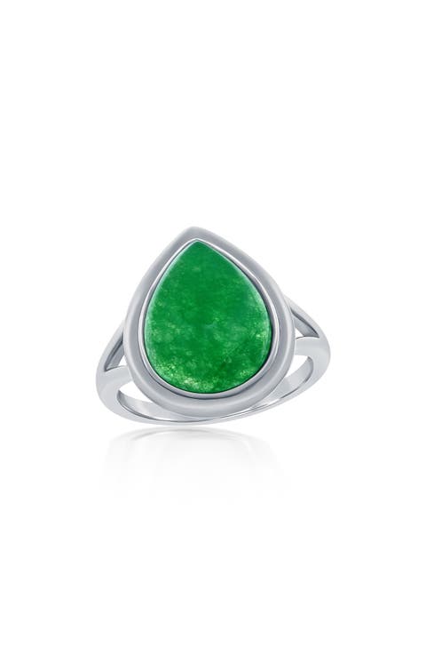 Sterling Silver Pear-Shaped Jade Ring