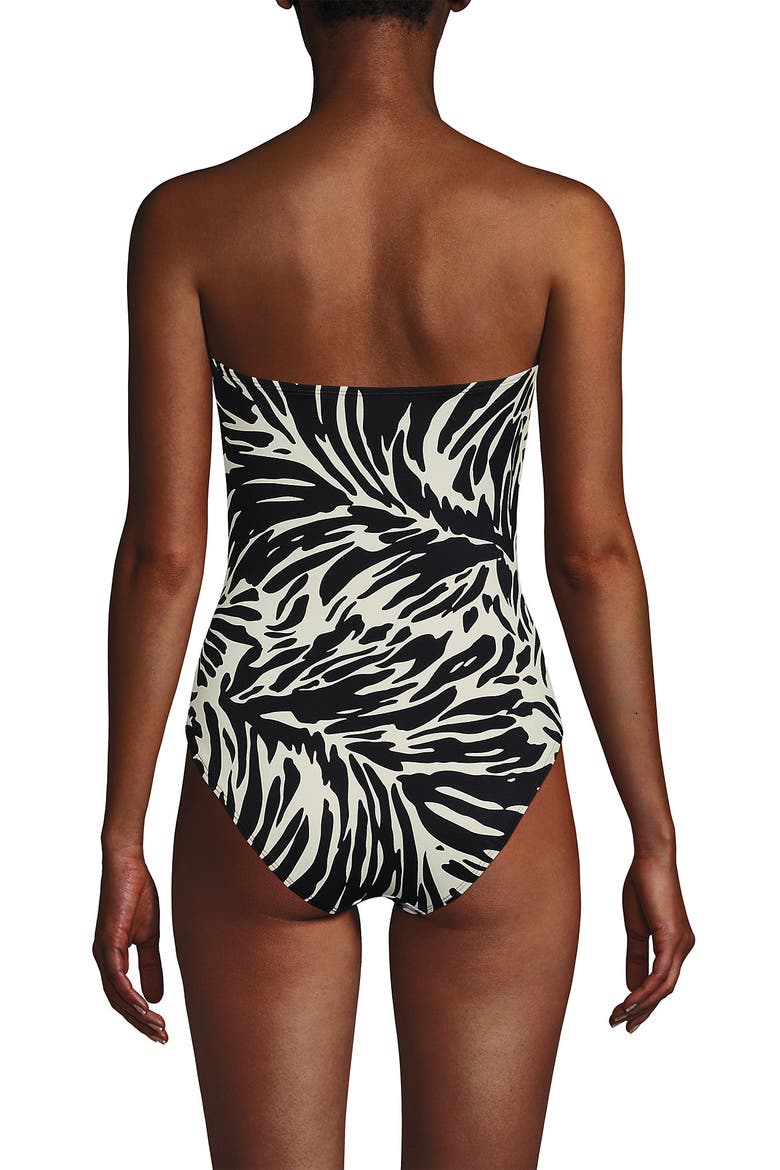 Slender Suit Tummy Control U-Wire Bandeau One Piece Swimsuit, Alternate, color, Black/Egret White Leaf Scroll