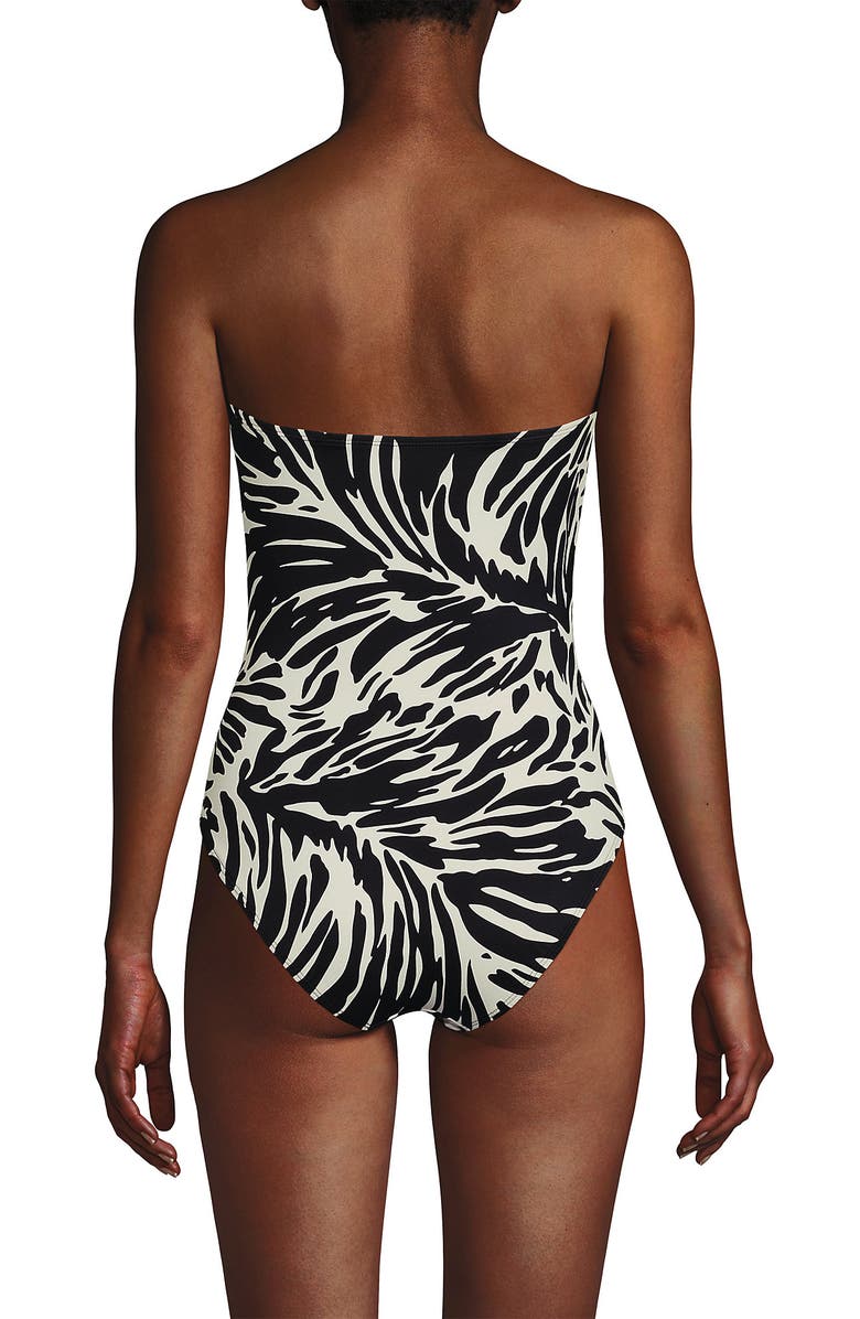 Lands' End Slender Suit Tummy Control U-Wire Bandeau One Piece Swimsuit, Alternate, color, Black/Egret White Leaf Scroll
