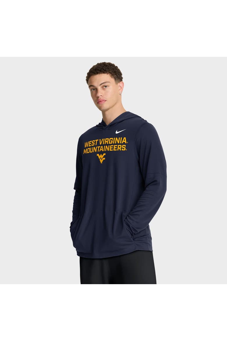 Men's Nike Navy West Virginia Mountaineers 2025 Sideline Performance Long Sleeve Hoodie T-Shirt, Main, color, Navy