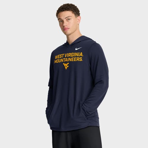 Nike Navy West Virginia Mountaineers 2025 Sideline Performance Long Sleeve Hoodie T-shirt In Blue